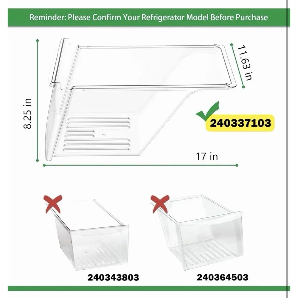 2 Pack Crisper Bin Drawer for Frigidaire Kenmore Refrigerator 240337103